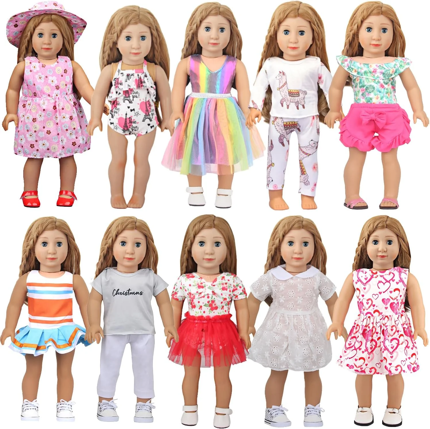 آگ فراگ 10 ست لباس عروسک آمریکایی 18 اینچی، شامل 10 لباس و لباس مجلسی عروسکی برای عروسک های هدیه، هدایای تولد برای کودکان
