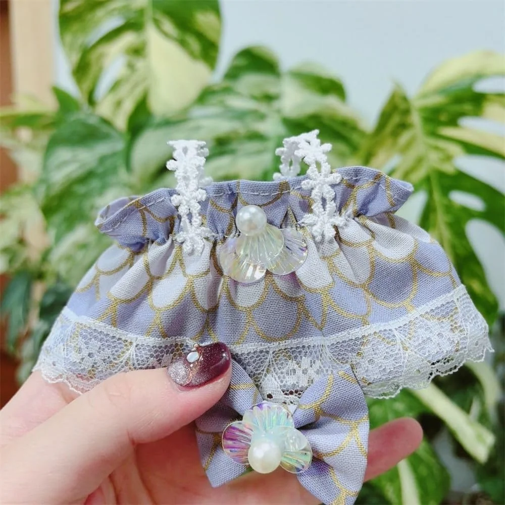 لباس برای لابوبو، لباس عروسک پولیشی 17 سانتی متری، لباس پری دریایی زیبا و گیره مو AZONEE برای عروسک های 17 سانتی متری، پارچه نرم، طرح پولک ماهی، سربند پاپیونی، رنگ روشن