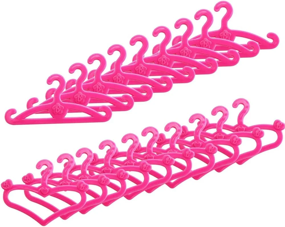 ای-تینگ 50 عدد چوب لباسی کوچک پلاستیکی صورتی برای لباس عروسک دخترانه، لباس مجلسی، لوازم جانبی لباس عروسک