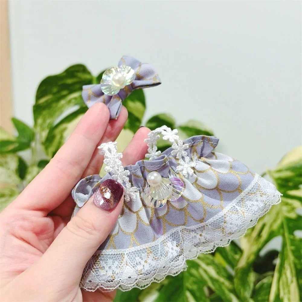 لباس برای لابوبو، لباس عروسک پولیشی 17 سانتی متری، لباس پری دریایی زیبا و گیره مو AZONEE برای عروسک های 17 سانتی متری، پارچه نرم، طرح پولک ماهی، سربند پاپیونی، رنگ روشن