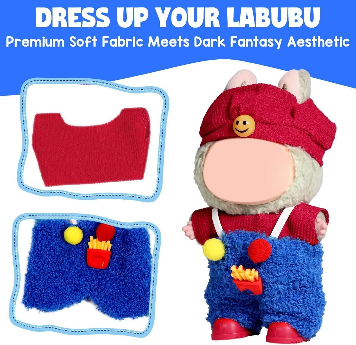 ست لباس بافتنی دست ساز KASTWAVE برای عروسک های لابوبو 17 سانتی متری، شامل 3 تکه تاپ، دامن سرهمی و کلاه، لباس شیک و غیر رسمی برای کلکسیونرها و کودکان