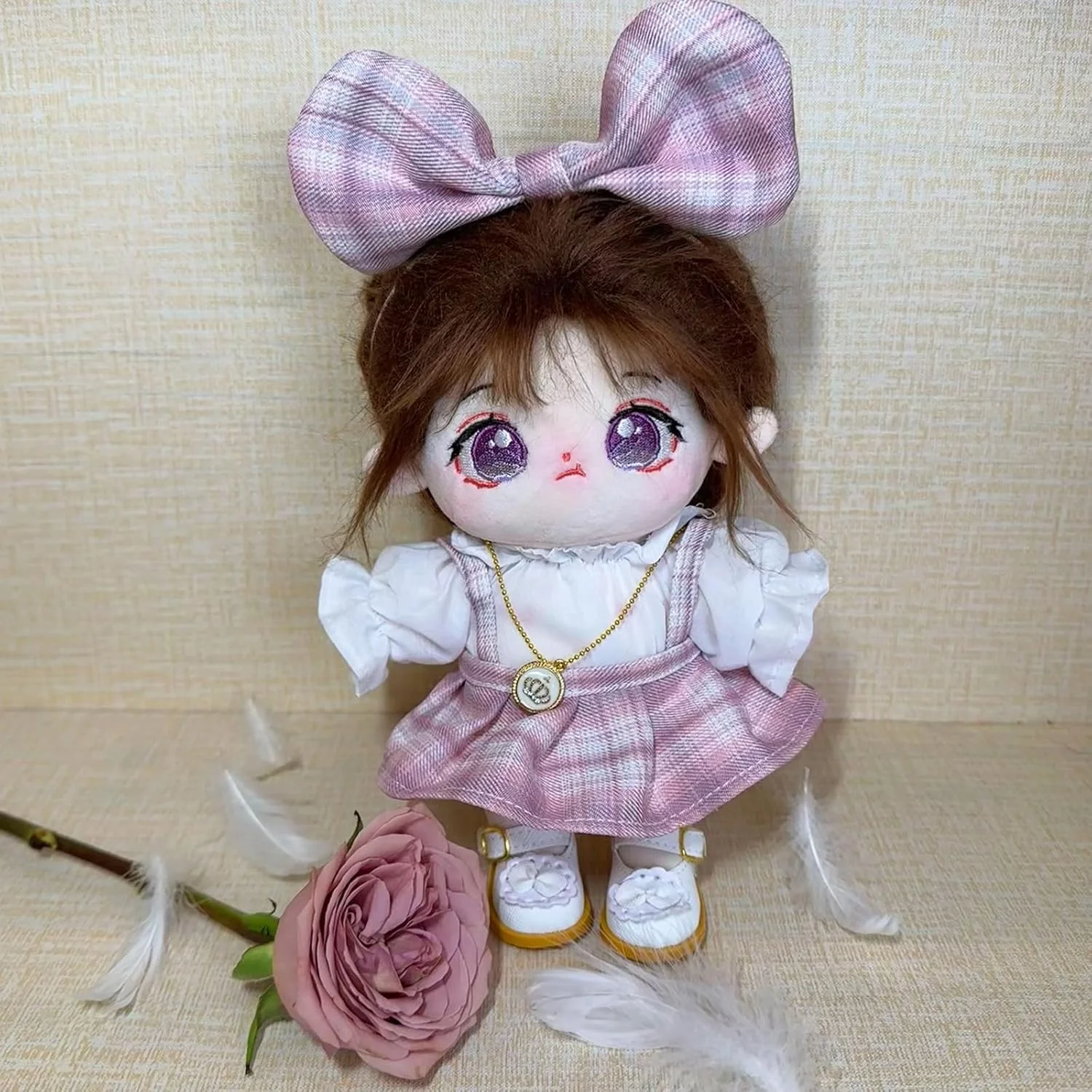 ست لباس عروسک پولیشی CALEMBOU، ست فرم JK زیبا، پیراهن عروسکی، پاپیون، گردنبند، کفش، 5 تکه لباس برای عروسک های نرم 20 سانتی متری / 8 اینچی، حیوانات پر شده (ست لباس صورتی - 20 سانتی متر / 8)