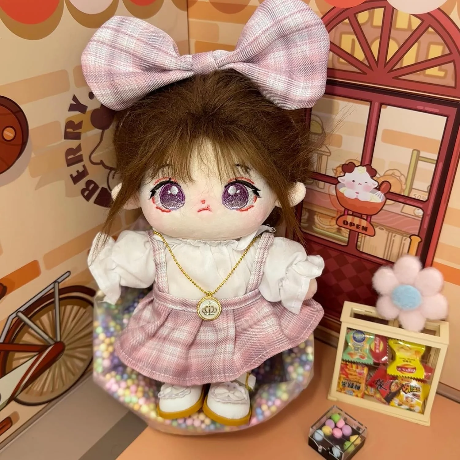 ست لباس عروسک پولیشی CALEMBOU، ست فرم JK زیبا، پیراهن عروسکی، پاپیون، گردنبند، کفش، 5 تکه لباس برای عروسک های نرم 20 سانتی متری / 8 اینچی، حیوانات پر شده (ست لباس صورتی - 20 سانتی متر / 8)