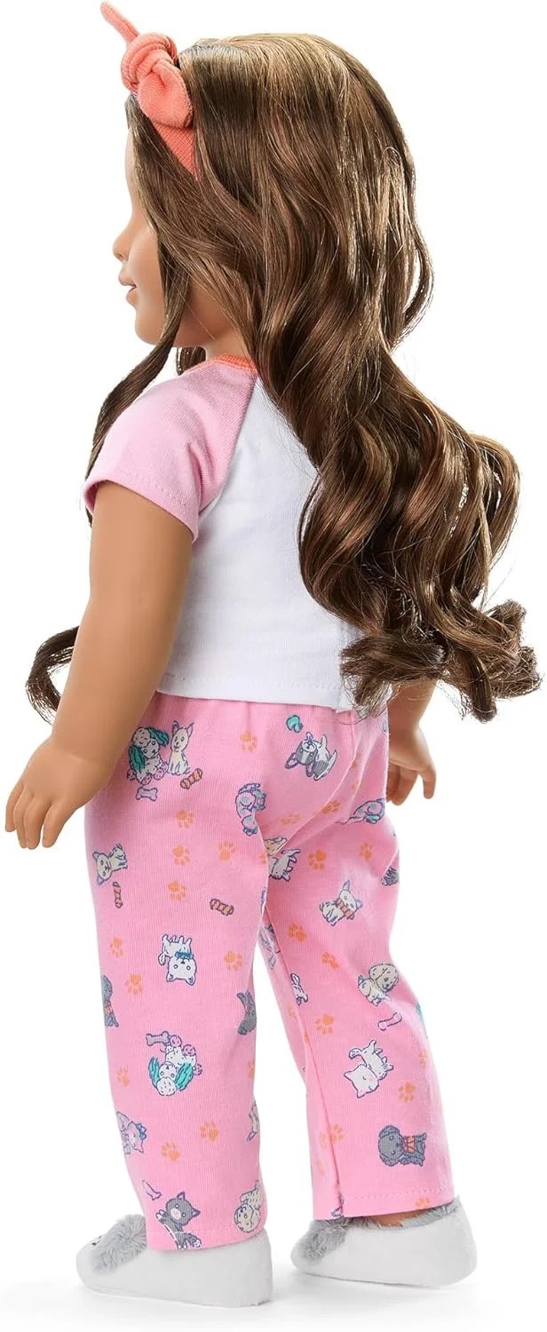 عروسک 18 اینچی امریکن گرل Truly Me با لباس خواب Waking Up is Ruff، دمپایی مخمل خواب دار و هدبند گره دار، مناسب برای سنین 6 سال به بالا