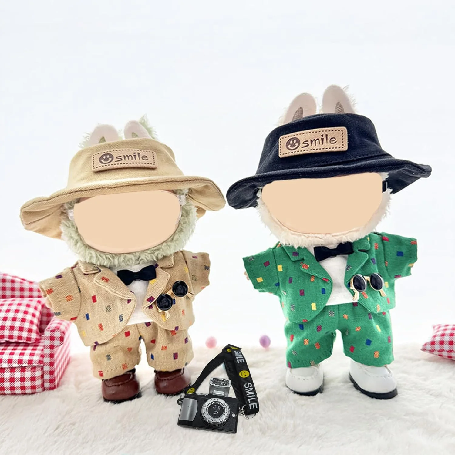 ست لباس عروسک، ژاکت ورزشی سبز با کفش و دوربین برای عروسک های 17 سانتی متری، لباس 3 تکه، طراحی شیک و سرگرم کننده، تعویض آسان لباس (عروسک ها شامل نمی شوند)