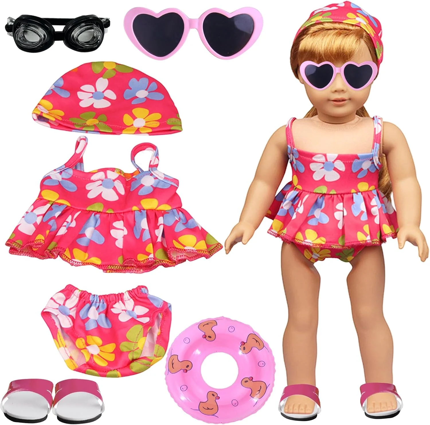 ست لباس شنای تابستانی عروسک برای عروسک ها، 7 تکه لوازم جانبی عروسک، لباس 43 سانتی متری عروسک بچه با حلقه شنا، کفش، عینک آفتابی برای عروسک شنا، هدیه دخترانه ست لباس شنای تابستانی عروسک برای عروسک ها، 7 تکه لوازم جانبی عروسک، لباس 43 سانتی متری عروسک بچه با حلقه شنا، کفش، عینک آفتابی برای عروسک شنا، هدیه دخترانه