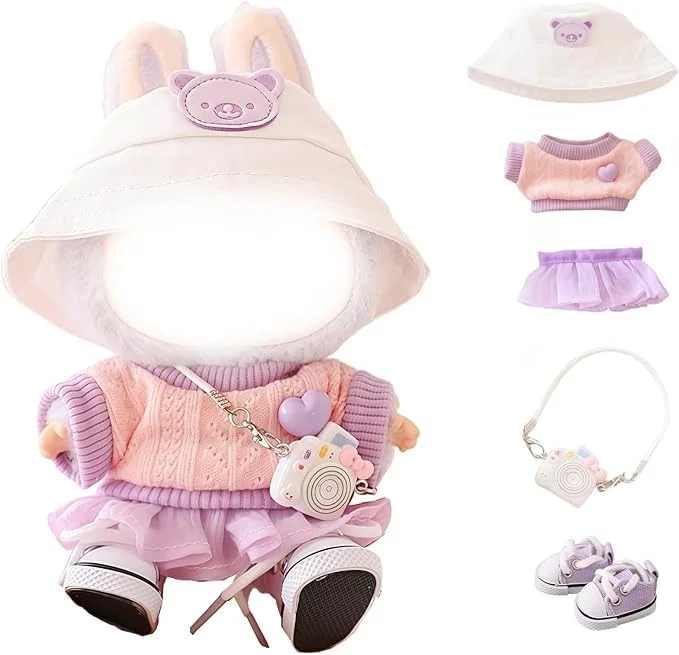 لباس عروسک، ست لباس بنفش کاوایی شیک 5 تکه مناسب برای عروسک 17 سانتی متری (بدون عروسک) لباس عروسک، ست لباس بنفش کاوایی شیک 5 تکه مناسب برای عروسک 17 سانتی متری (بدون عروسک)