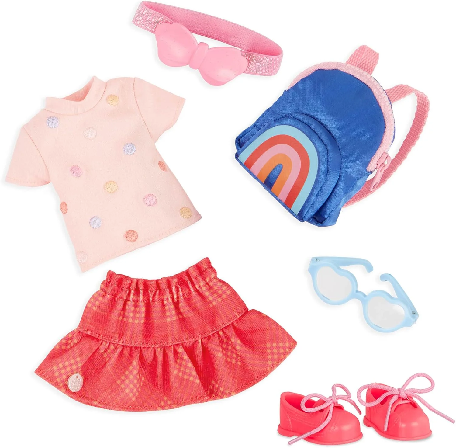 لباس عروسک 14 اینچی Glitter Girls - ست لباس مدرسه 7 تکه - دامن و لوازم جانبی رنگارنگ - کوله پشتی رنگین کمانی و عینک - 3 سال به بالا - مد A+ لباس عروسک 14 اینچی Glitter Girls - ست لباس مدرسه 7 تکه - دامن و لوازم جانبی رنگارنگ - کوله پشتی رنگین کمانی و عینک - 3 سال به بالا - مد A+