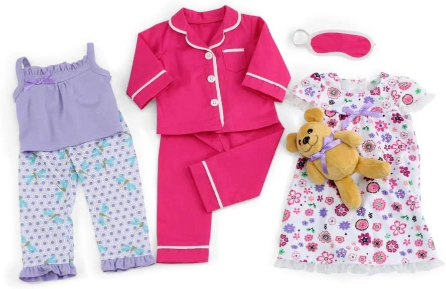 ست لباس و لوازم جانبی 7 تکه ای عروسک 18 اینچی امیلی رز - ست هدیه - لباس خواب و پیژامه عروسک 18 اینچی، به همراه خرس عروسکی | مناسب برای اکثر عروسک های 18 اینچی ست لباس و لوازم جانبی 7 تکه ای عروسک 18 اینچی امیلی رز - ست هدیه - لباس خواب و پیژامه عروسک 18 اینچی، به همراه خرس عروسکی | مناسب برای اکثر عروسک های 18 اینچی