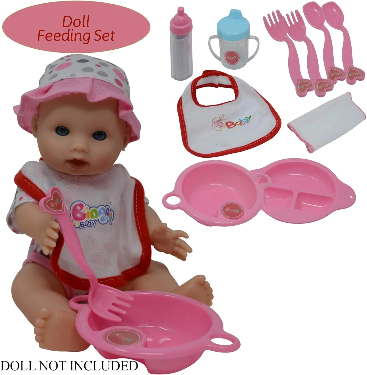 مجموعه لوازم جانبی تغذیه و مراقبت از نوزاد THE NEW YORK DOLL COLLECTION در کیف زیپ‌دار (مجموعه 20 تکه لوازم جانبی نوزاد)