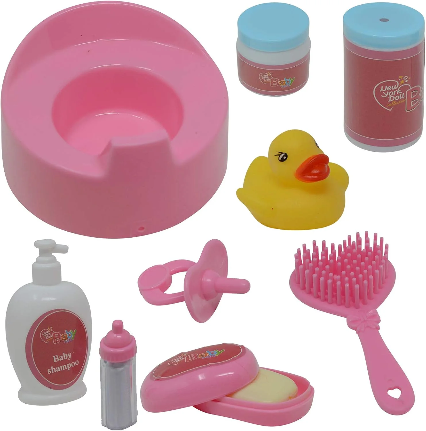 مجموعه لوازم جانبی تغذیه و مراقبت از نوزاد THE NEW YORK DOLL COLLECTION در کیف زیپ‌دار (مجموعه 20 تکه لوازم جانبی نوزاد)