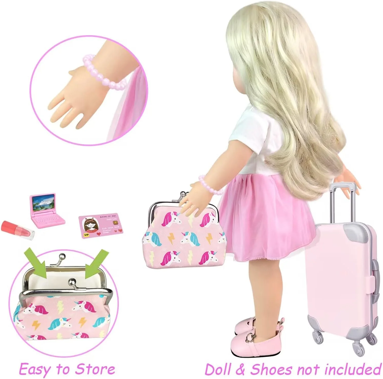 BNUZEIYI ست 17 تکه لباس و لوازم جانبی عروسک دخترانه 18 اینچی، چمدان و ست بازی مسافرتی با بالش مسافرتی، دوربین و عینک آفتابی برای عروسک های 18 اینچی، هدیه نگهداری مسافرتی برای دختران BNUZEIYI ست 17 تکه لباس و لوازم جانبی عروسک دخترانه 18 اینچی، چمدان و ست بازی مسافرتی با بالش مسافرتی، دوربین و عینک آفتابی برای عروسک های 18 اینچی، هدیه نگهداری مسافرتی برای دختران