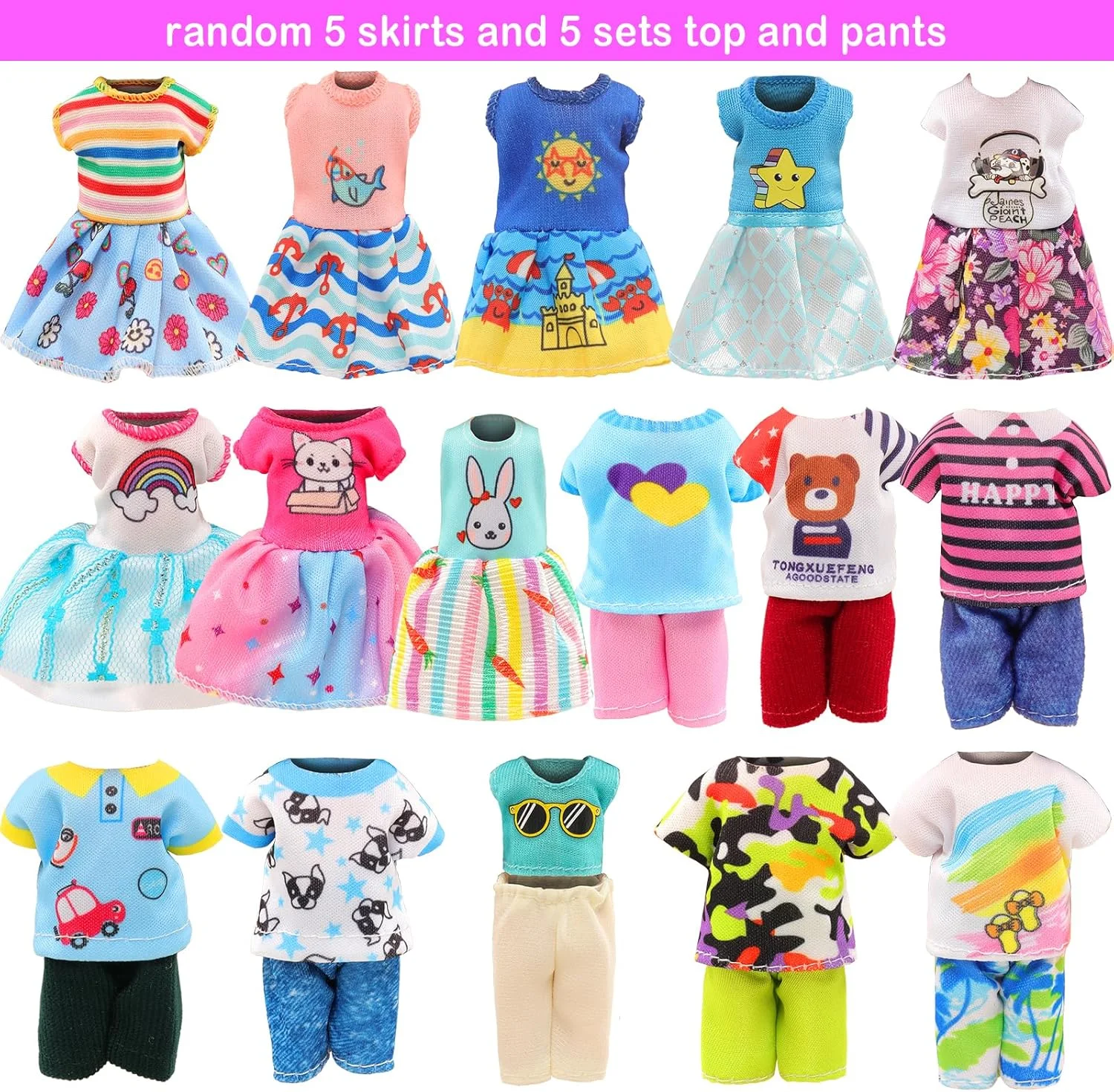 میونانا لباس عروسک دخترانه 5.3 اینچی، 36 تکه لباس و چمدان و کلاه برای عروسک دخترانه 4-6 اینچی، تاپ و شلوار لباس های مد روز، کفش عروسک، کیت مبلمان خانه عروسکی