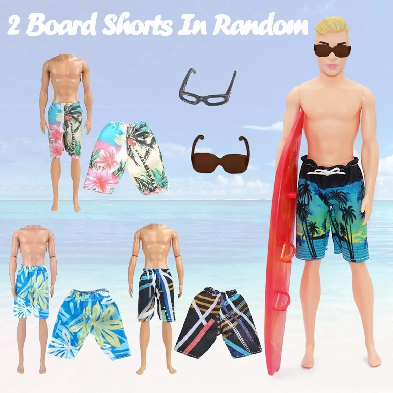 ست لباس عروسک WanderGo شامل 23 تکه لباس و لوازم جانبی سازگار با عروسک های کن، شامل 1 دست کت و شلوار، 5 عدد تاپ، 5 عدد شلوار، 2 عدد شلوارک شنا، 8 عدد کفش، 1 عدد عینک و 1 عدد تخته موج سواری (استایل تصادفی)