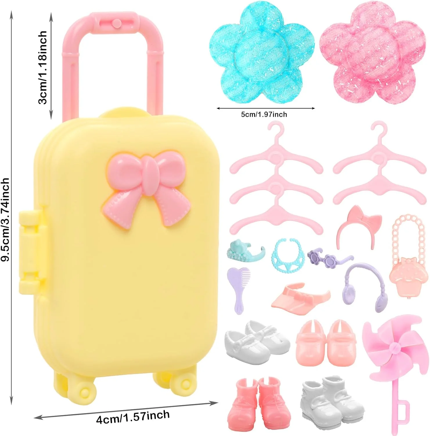 میونانا لباس عروسک دخترانه 5.3 اینچی، 36 تکه لباس و چمدان و کلاه برای عروسک دخترانه 4-6 اینچی، تاپ و شلوار لباس های مد روز، کفش عروسک، کیت مبلمان خانه عروسکی