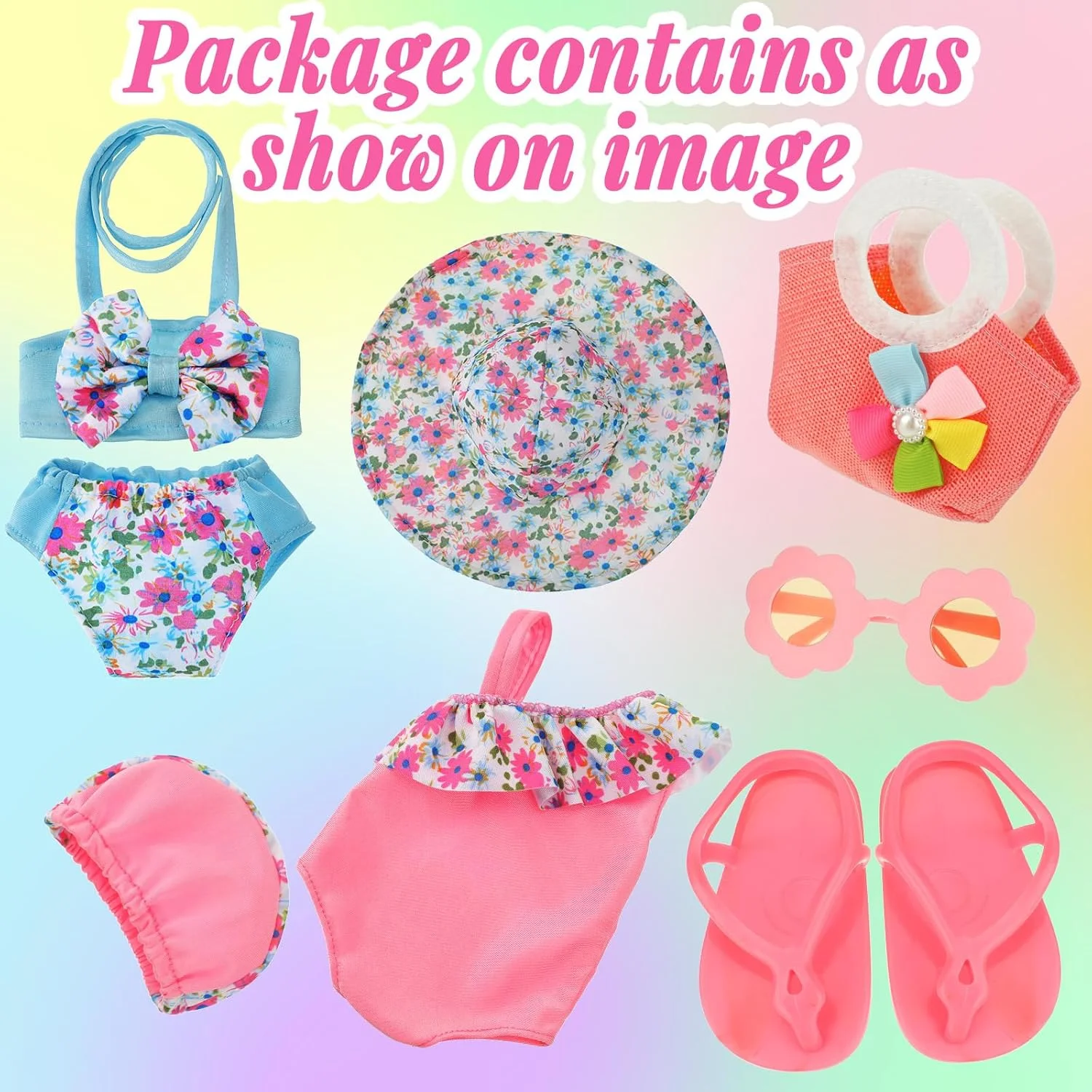 ست لباس شنای عروسک کجایا 8 تکه، لباس و لوازم جانبی عروسک 18 اینچی، لباس، صندل، کلاه، لباس شنا، لوازم جانبی لباس شنا برای 18 اینچ ست لباس شنای عروسک کجایا 8 تکه، لباس و لوازم جانبی عروسک 18 اینچی، لباس، صندل، کلاه، لباس شنا، لوازم جانبی لباس شنا برای 18 اینچ