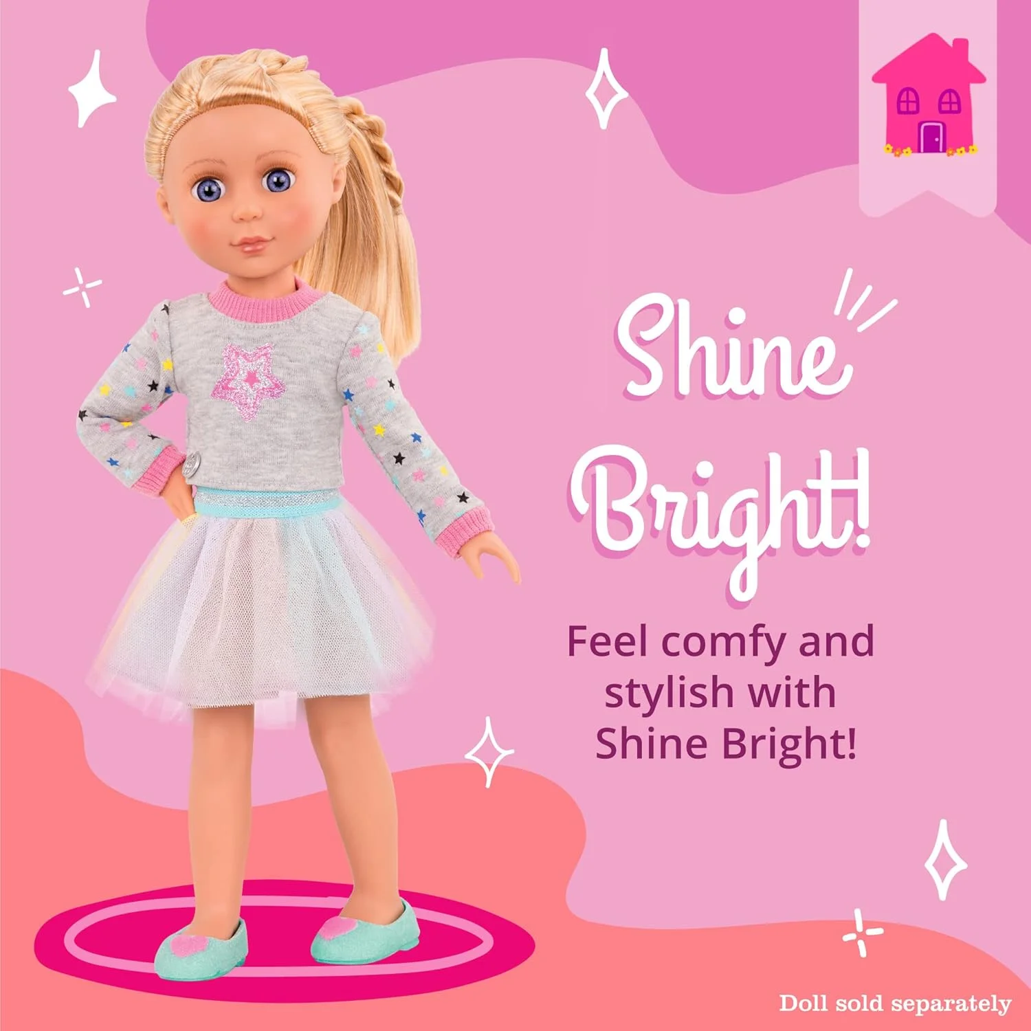 لباس عروسکی دخترانه اکلیلی 14 اینچی، دامن توری و ژاکت، 14 اینچ