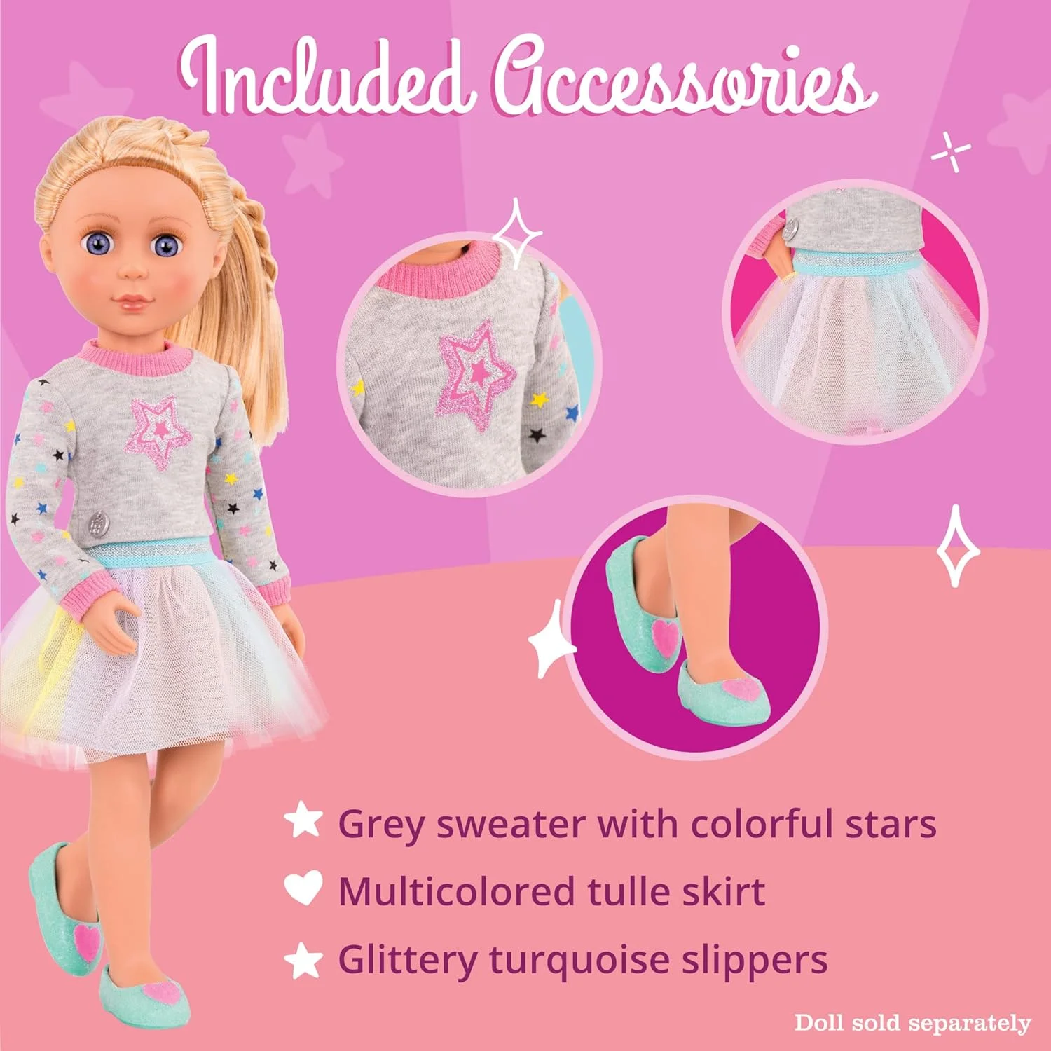 لباس عروسکی دخترانه اکلیلی 14 اینچی، دامن توری و ژاکت، 14 اینچ