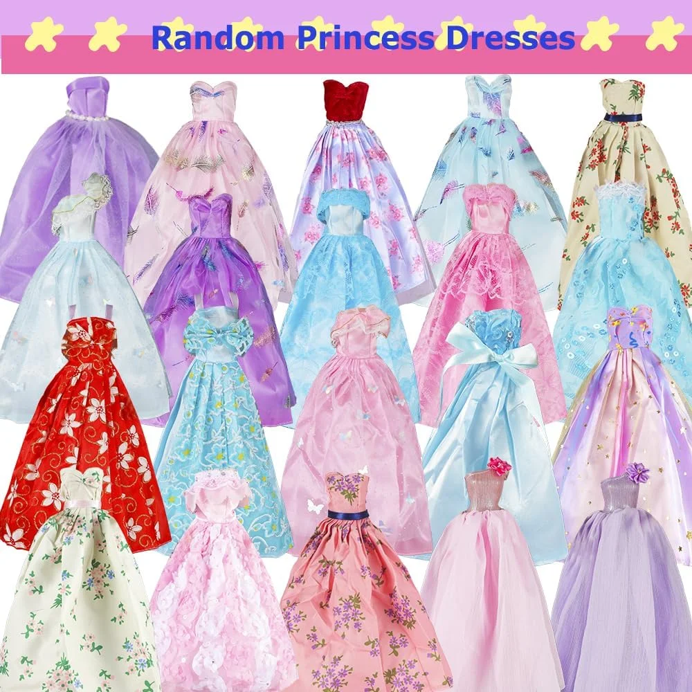 E-TING بسته 25 عددی لباس و لوازم جانبی عروسک، 2 لباس عروسی + 3 لباس مد روز + 5 تاپ + 5 شلوار + 10 کفش برای عروسک 11.5 اینچی E-TING بسته 25 عددی لباس و لوازم جانبی عروسک، 2 لباس عروسی + 3 لباس مد روز + 5 تاپ + 5 شلوار + 10 کفش برای عروسک 11.5 اینچی