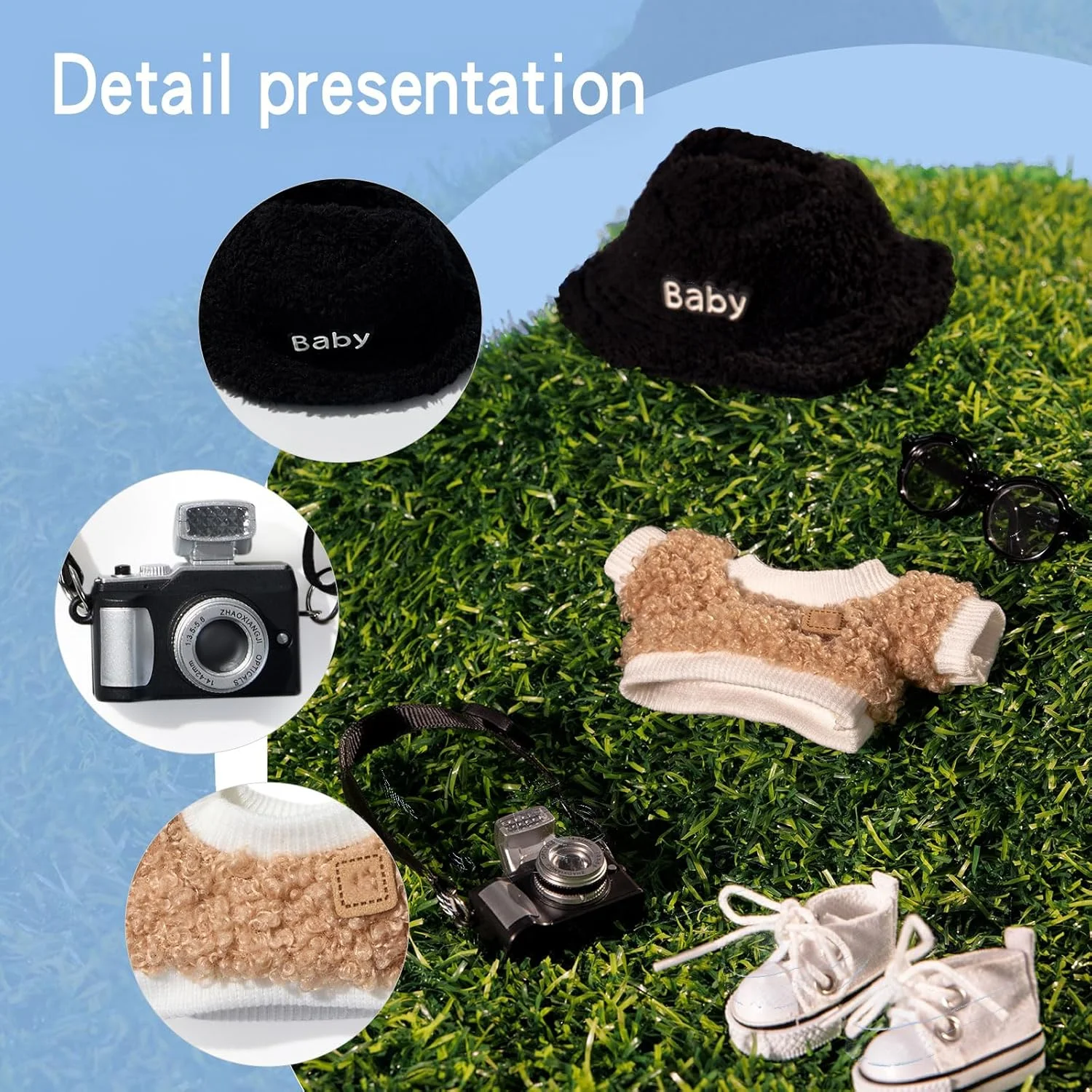 5 ست لباس عروسک 17 سانتی متری - لباس برای لباس عروسک - لوازم جانبی برای لباس عروسک 17 سانتی متری + کلاه مخملی قلبی شکل صورتی روشن + دوربین کوچک + عینک + کفش بوم، عروسک شامل نمی شود 5 ست لباس عروسک 17 سانتی متری - لباس برای لباس عروسک - لوازم جانبی برای لباس عروسک 17 سانتی متری + کلاه مخملی قلبی شکل صورتی روشن + دوربین کوچک + عینک + کفش بوم، عروسک شامل نمی شود