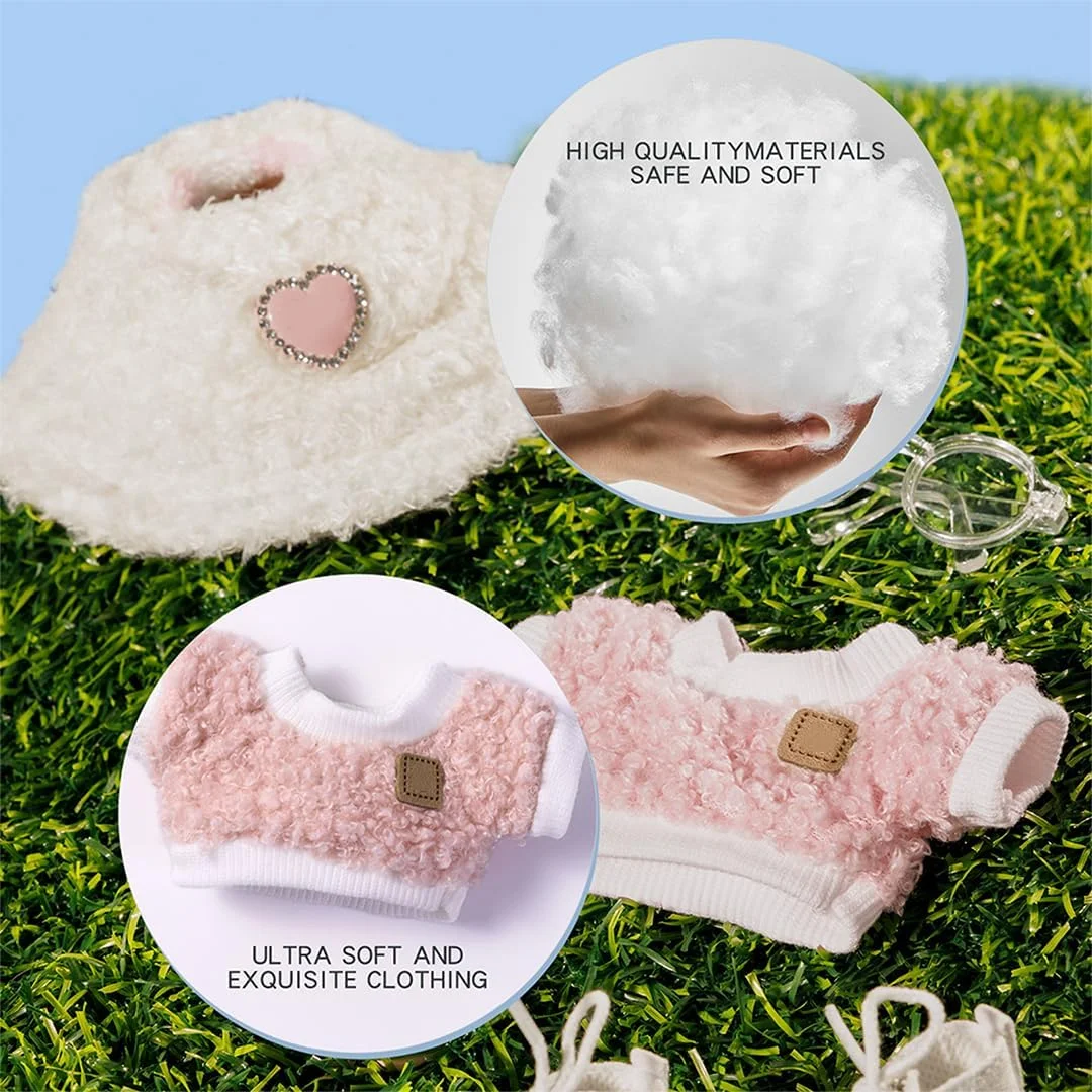 5 ست لباس عروسک 17 سانتی متری - لباس برای لباس عروسک - لوازم جانبی برای لباس عروسک 17 سانتی متری + کلاه مخملی قلبی شکل صورتی روشن + دوربین کوچک + عینک + کفش بوم، عروسک شامل نمی شود 5 ست لباس عروسک 17 سانتی متری - لباس برای لباس عروسک - لوازم جانبی برای لباس عروسک 17 سانتی متری + کلاه مخملی قلبی شکل صورتی روشن + دوربین کوچک + عینک + کفش بوم، عروسک شامل نمی شود