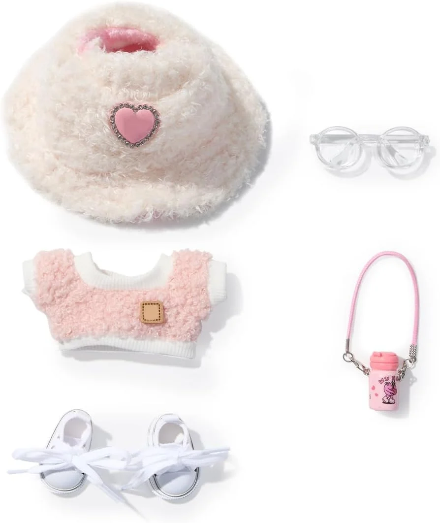 5 ست لباس عروسک 17 سانتی متری - لباس برای لباس عروسک - لوازم جانبی برای لباس عروسک 17 سانتی متری + کلاه مخملی قلبی شکل صورتی روشن + دوربین کوچک + عینک + کفش بوم، عروسک شامل نمی شود 5 ست لباس عروسک 17 سانتی متری - لباس برای لباس عروسک - لوازم جانبی برای لباس عروسک 17 سانتی متری + کلاه مخملی قلبی شکل صورتی روشن + دوربین کوچک + عینک + کفش بوم، عروسک شامل نمی شود