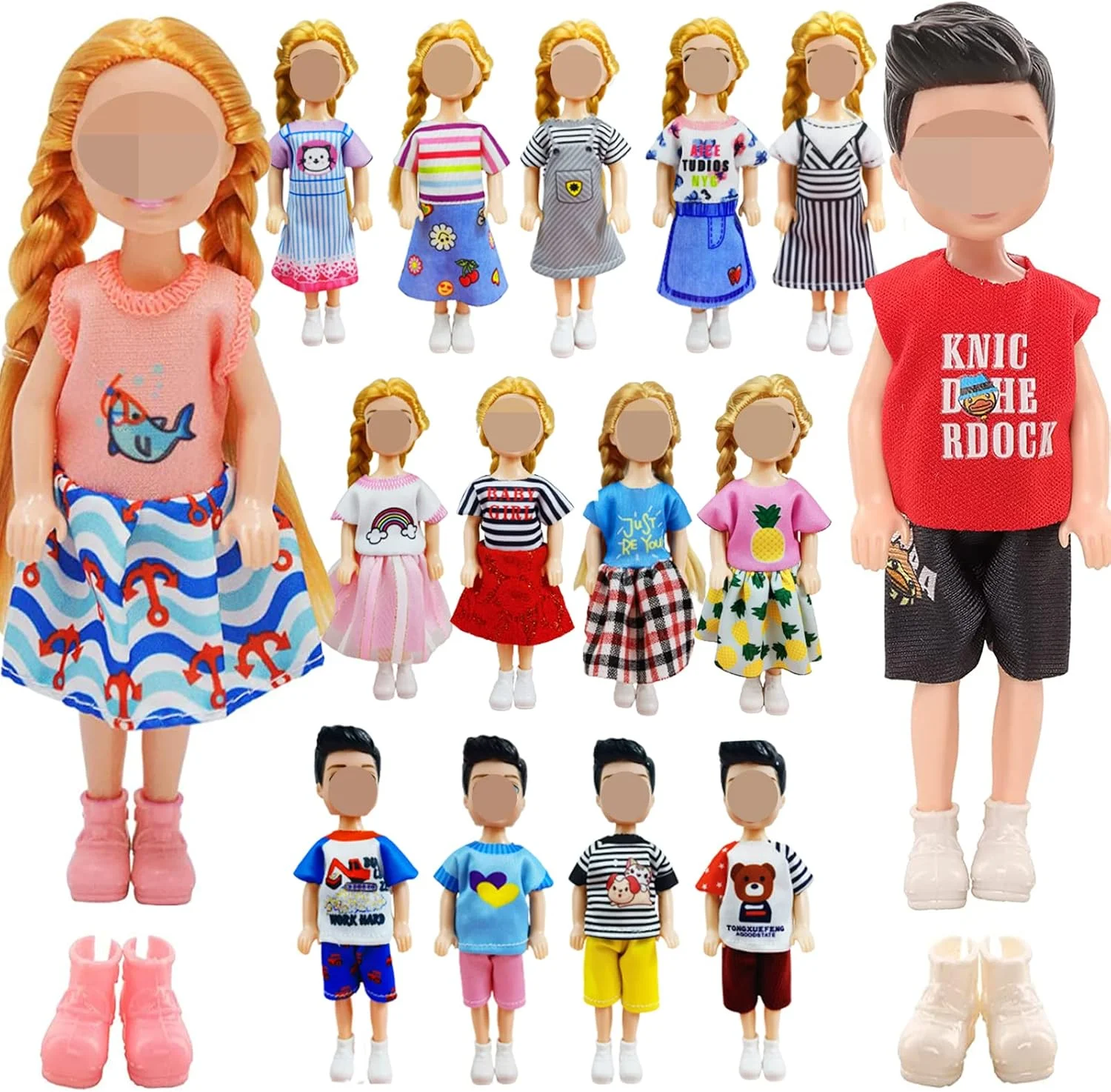 11 تکه لباس و لوازم جانبی زوجی سازگار با عروسک چلسی 6 اینچی، 3 لباس مجلسی، 2 تاپ، 2 شلوار، لباس های غیر رسمی، 2 جفت کفش سازگار با عروسک دختر و پسر چلسی، هدیه تولد شیرین