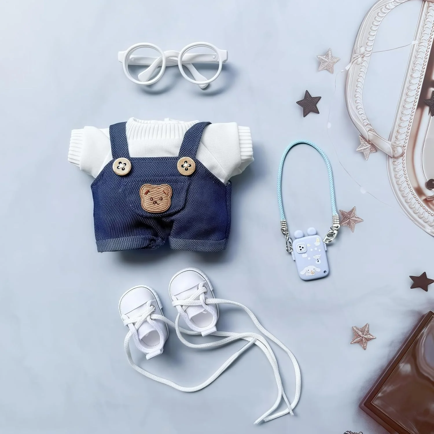 ست لباس عروسک 17 سانتی متری، ست 5 تکه لباس سرهمی برای عروسک 6.7 اینچی، کلاه مد روز زیبا و لوازم جانبی لباس برای عروسک های نسل 1/2/3 بازی و نمایش