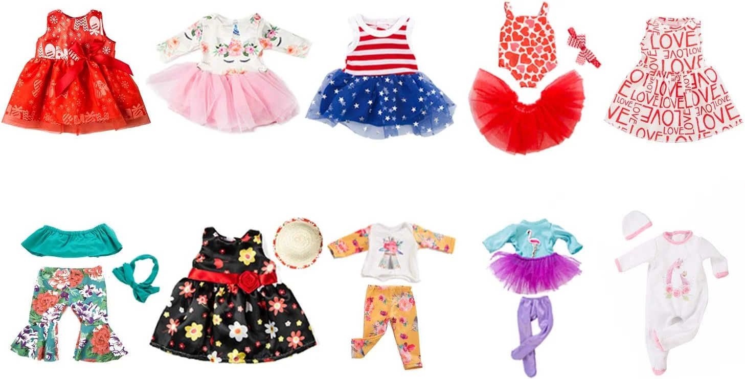 ZQDOLL ست هدیه 19 تکه لباس عروسک آمریکایی برای لباس و لوازم جانبی عروسک 18 اینچی، شامل 10 ست کامل لباس ZQDOLL ست هدیه 19 تکه لباس عروسک آمریکایی برای لباس و لوازم جانبی عروسک 18 اینچی، شامل 10 ست کامل لباس