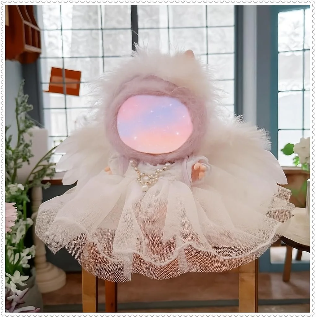 ست لباس و لوازم جانبی عروسک 5 تکه KASTWAVE، سازگار با عروسک پولیشی Labubu، مناسب برای عروسک های 17 سانتی متری، ست لباس توری فرشته و سرپوش، هدیه برای دختران و کودکان (عروسک شامل نمی شود)