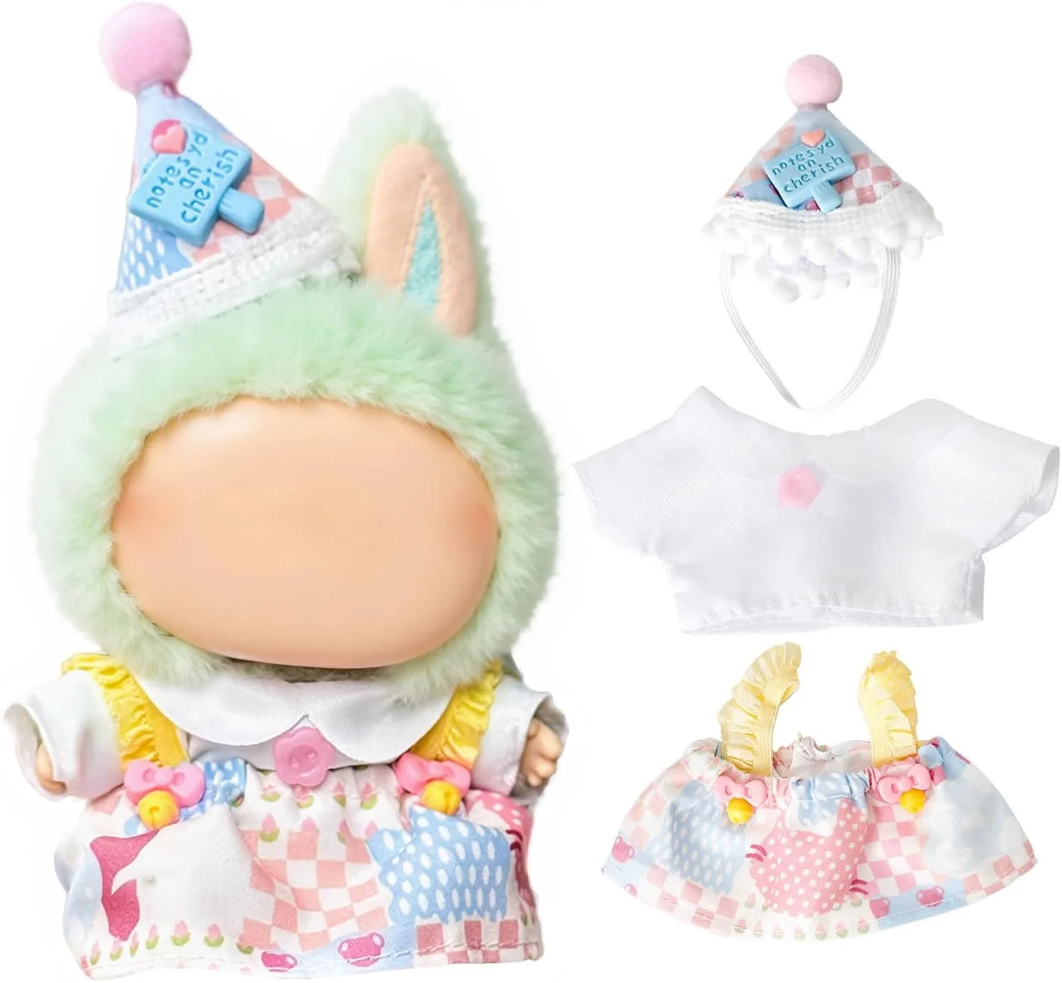 ست لباس عروسک 3 تکه KASTWAVE، سازگار با عروسک پولیشی لابوبو، شامل تاپ، دامن فانتزی و کلاه، مناسب برای عروسک های 15 تا 17 سانتی متری (عروسک شامل نمی شود) ست لباس عروسک 3 تکه KASTWAVE، سازگار با عروسک پولیشی لابوبو، شامل تاپ، دامن فانتزی و کلاه، مناسب برای عروسک های 15 تا 17 سانتی متری (عروسک شامل نمی شود)