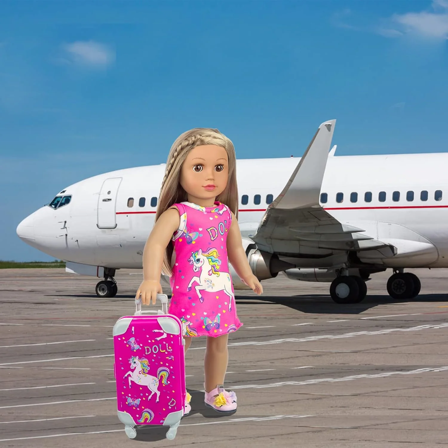 ZQDOLL لباس و لوازم جانبی عروسک دخترانه 18 اینچی آمریکایی، مجموعه بازی چمدان مسافرتی برای عروسک 18 اینچی، شامل لباس عروسک 18 اینچی، چمدان مسافرتی، بالش مسافرتی و چشم بند ZQDOLL لباس و لوازم جانبی عروسک دخترانه 18 اینچی آمریکایی، مجموعه بازی چمدان مسافرتی برای عروسک 18 اینچی، شامل لباس عروسک 18 اینچی، چمدان مسافرتی، بالش مسافرتی و چشم بند