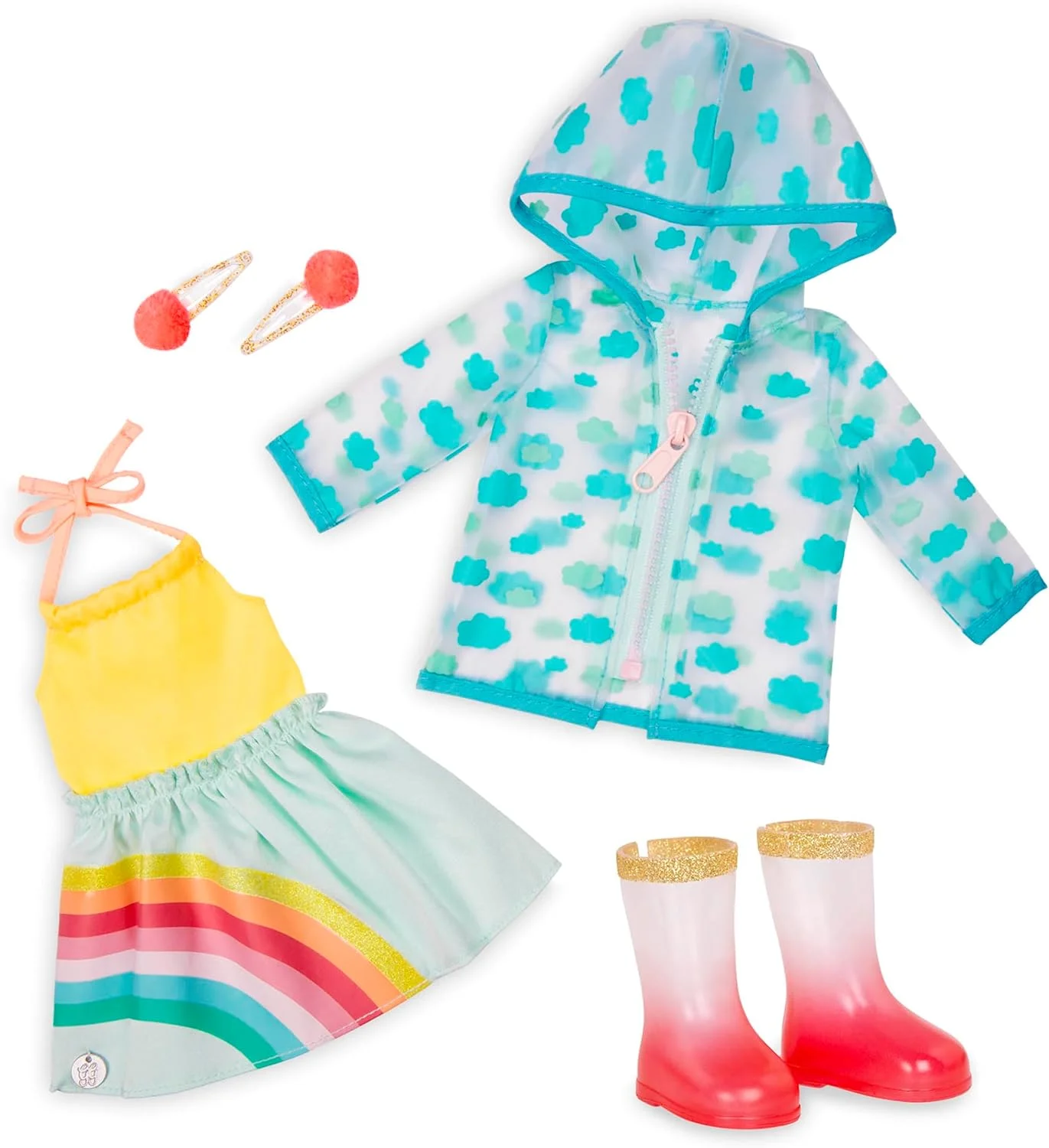 لباس عروسک 14 اینچی Glitter Girls by Battat - مدل Smile! لباس رنگین کمانی بارانی یا آفتابی، گیره مو، بارانی و چکمه، اسباب بازی، لباس و لوازم جانبی برای کودکان 3 سال به بالا لباس عروسک 14 اینچی Glitter Girls by Battat - مدل Smile! لباس رنگین کمانی بارانی یا آفتابی، گیره مو، بارانی و چکمه، اسباب بازی، لباس و لوازم جانبی برای کودکان 3 سال به بالا