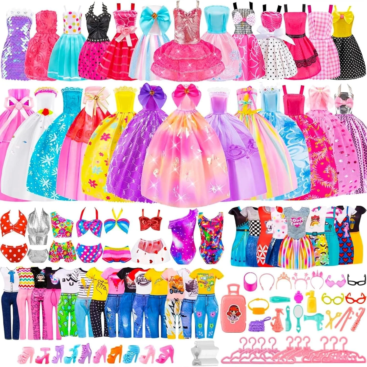 TOYBY 110 تکه لباس و لوازم جانبی عروسک برای عروسک های 11.5 اینچی، اسباب بازی های لباس پوشیدن عروسک برای دختران، لباس عروسی، لباس، جامپسوت، لباس شنا، عینک، کفش، چوب لباسی، اسباب بازی های لباس عروسک برای هدیه دخترانه TOYBY 110 تکه لباس و لوازم جانبی عروسک برای عروسک های 11.5 اینچی، اسباب بازی های لباس پوشیدن عروسک برای دختران، لباس عروسی، لباس، جامپسوت، لباس شنا، عینک، کفش، چوب لباسی، اسباب بازی های لباس عروسک برای هدیه دخترانه