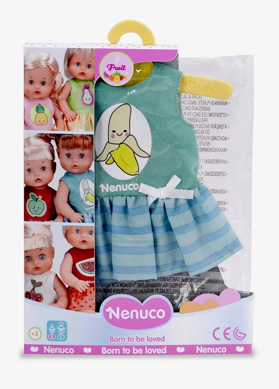 لباس ننوکو مدل 700012823 به همراه چوب لباسی طرح موز، مناسب عروسک 35 سانتی‌متری