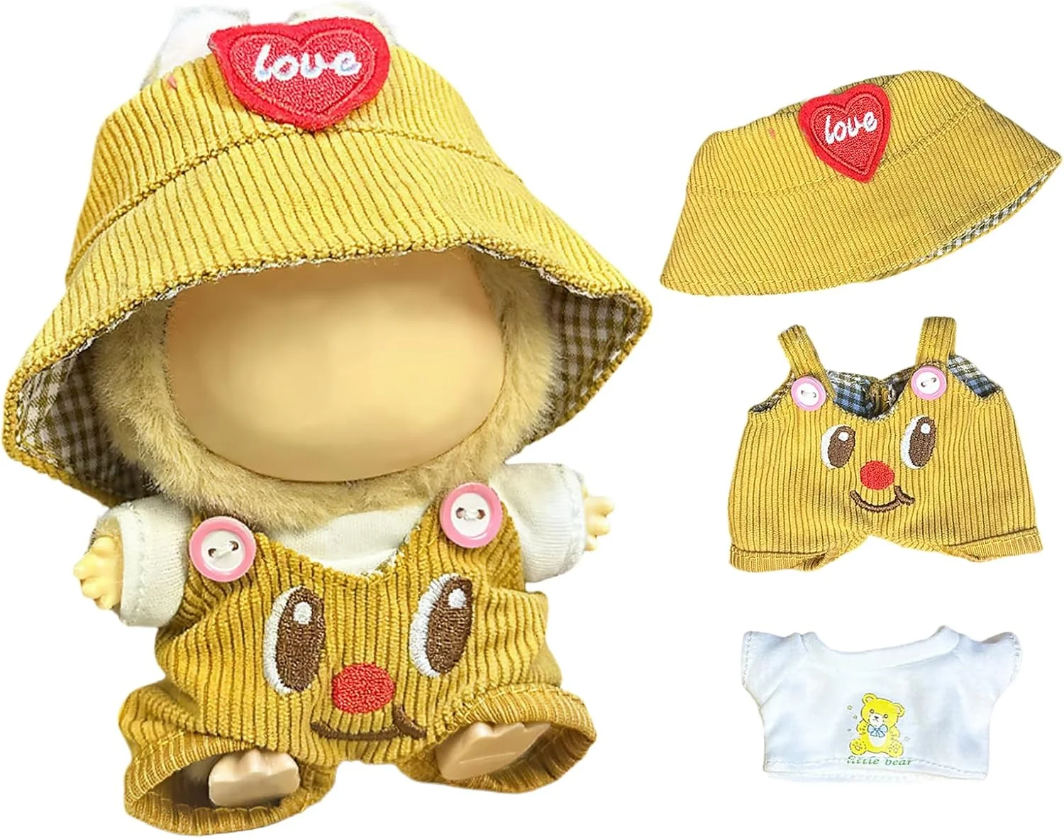 لباس عروسک 17 سانتی متری، 5 مجموعه 3 تکه با تم های جذاب، لباس های زیبا و منحصر به فرد برای بازی و لباس پوشاندن، مناسب برای عروسک های 15/17 سانتی متری، عروسک شامل نمی شود (خرس کره ای (کلاه قلبی + تی شرت + سرهمی)) لباس عروسک 17 سانتی متری، 5 مجموعه 3 تکه با تم های جذاب، لباس های زیبا و منحصر به فرد برای بازی و لباس پوشاندن، مناسب برای عروسک های 15/17 سانتی متری، عروسک شامل نمی شود (خرس کره ای (کلاه قلبی + تی شرت + سرهمی))
