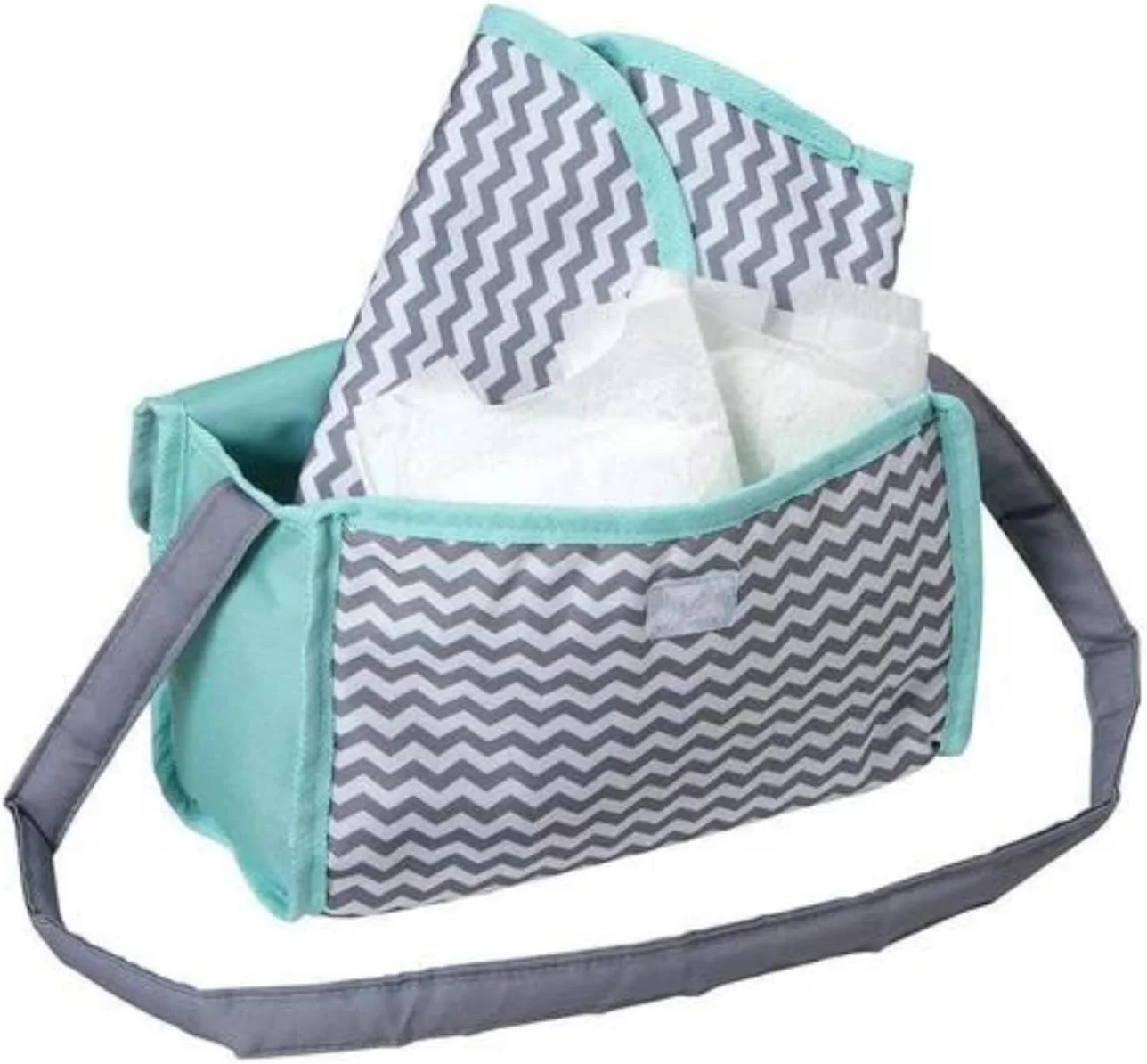 کیف لوازم نوزاد عروسکی Adora با بندهای محکم، شامل زیرانداز تعویض و 2 پوشک عروسکی (مناسب برای عروسک های 13 اینچی)، هدیه تولد برای سنین 3 سال به بالا - طرح زیگ زاگ