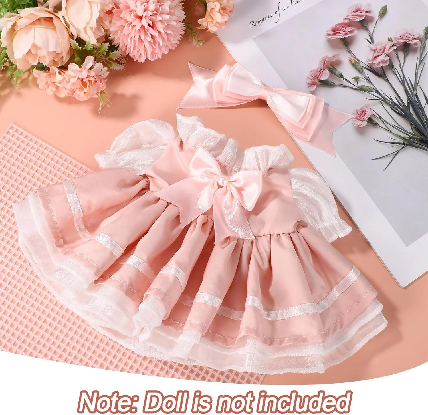 ست لباس عروسک 15 اینچی، شامل 1 عدد گیره مو کمانی و 1 عدد پیراهن کمانی، لباس ها و لوازم جانبی زیبا (عروسک شامل نمی شود)، لباس و استایل شیک و لوکس عروسک برای لابوبو (صورتی)