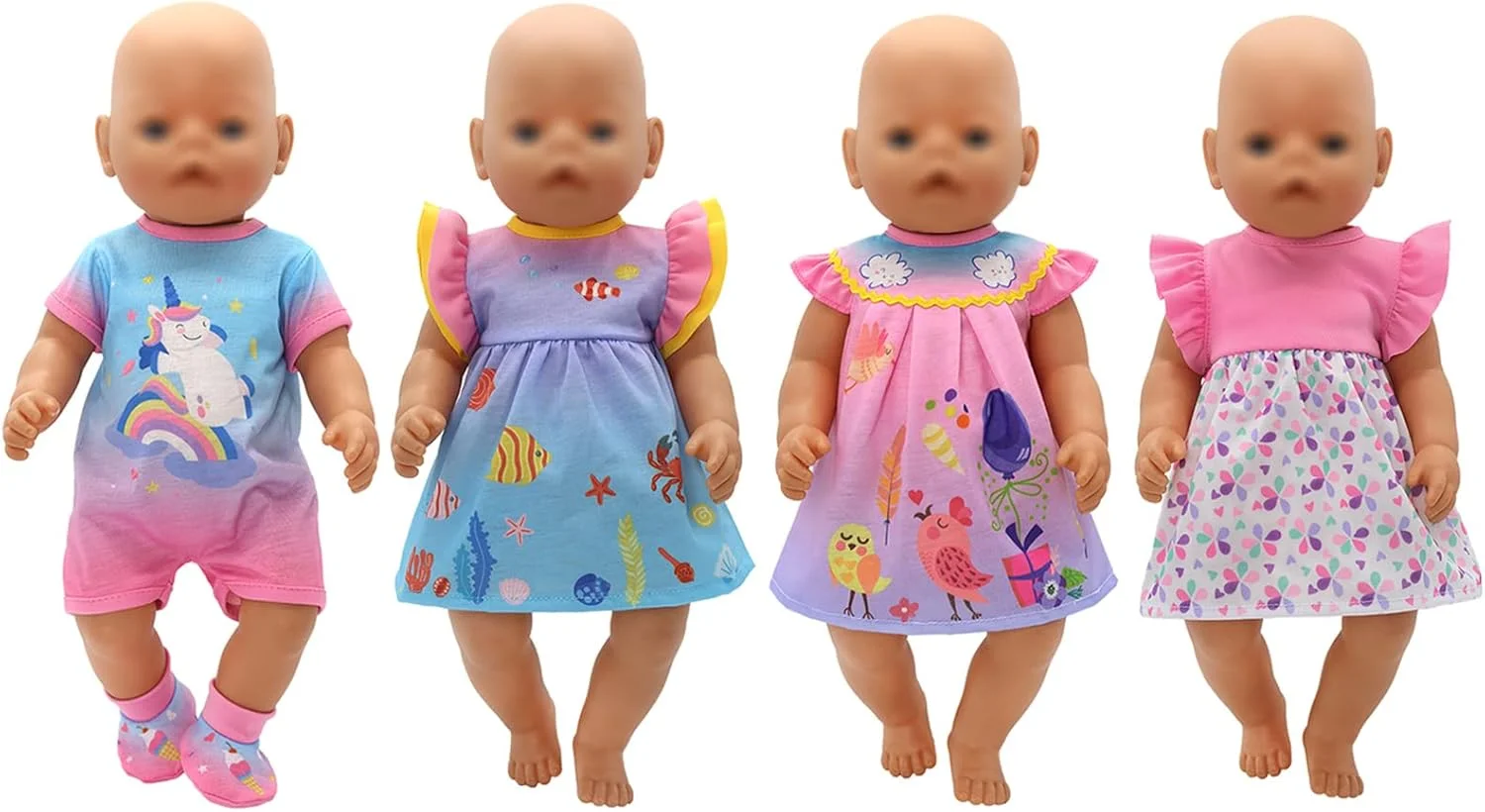 لباس عروسک OTMOON مناسب برای عروسک های 30 تا 40 سانتی متری، بسته 4 عددی لباس نرم با جوراب (عروسک شامل نمی شود)