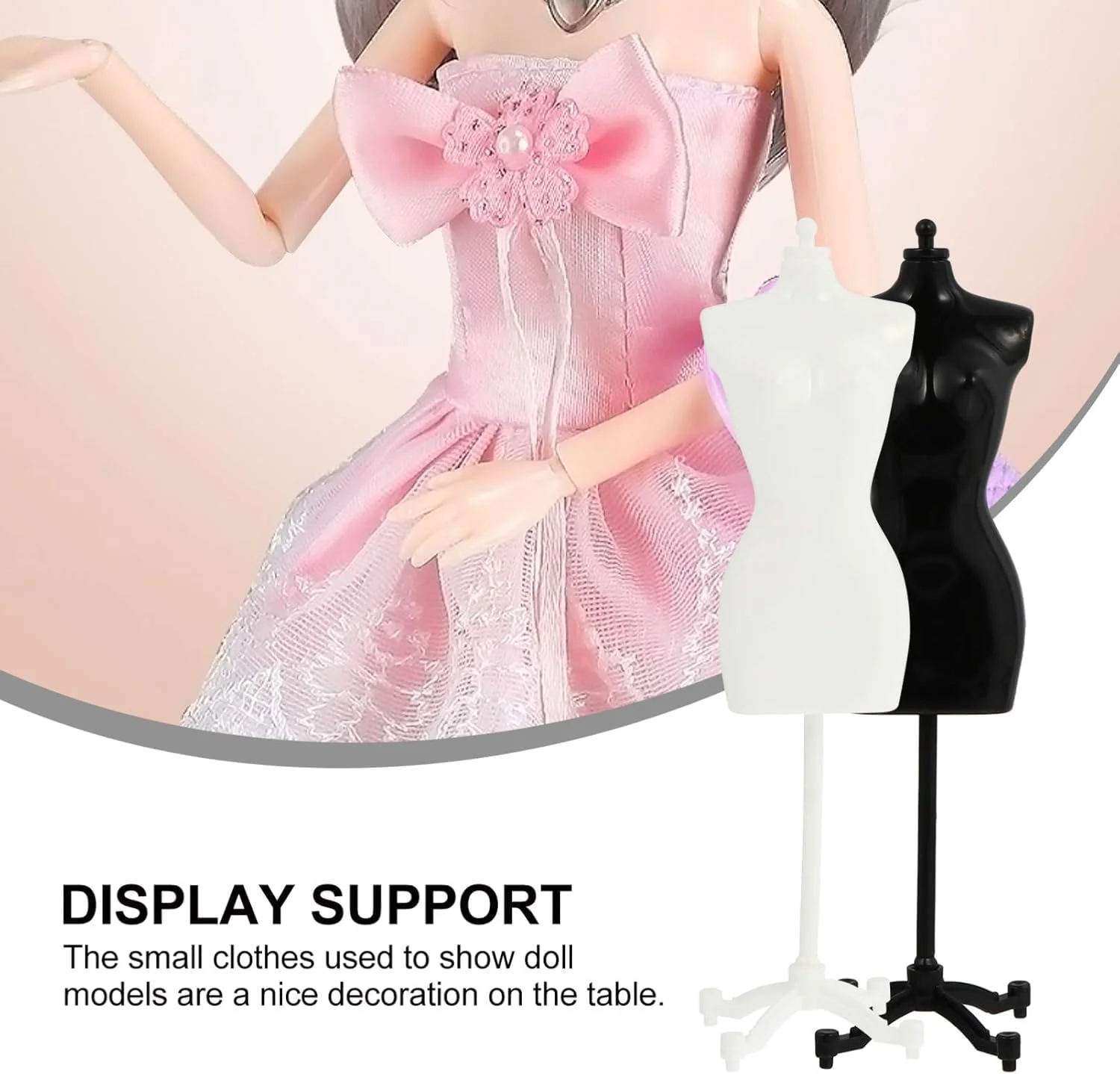 تزویق 6 عدد مانکن لباس عروسک، فرم لباس، تنه مانکن زنانه سایز کوچک، پایه مدل مانکن کوچک برای نگهدارنده نمایش عروسک، پایه نمایش اسباب بازی، سفید و مشکی