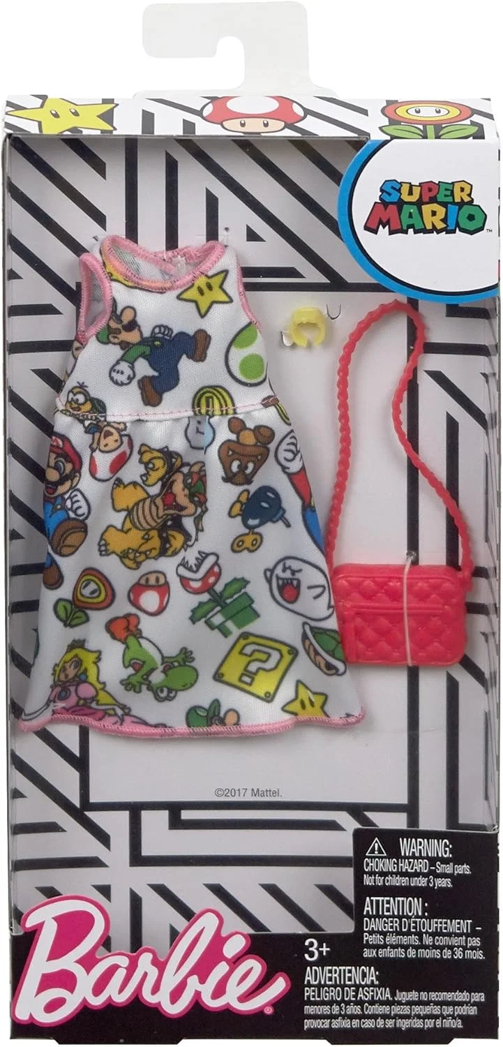 لباس باربی سوپر ماریو با طرح سفید لباس باربی سوپر ماریو با طرح سفید