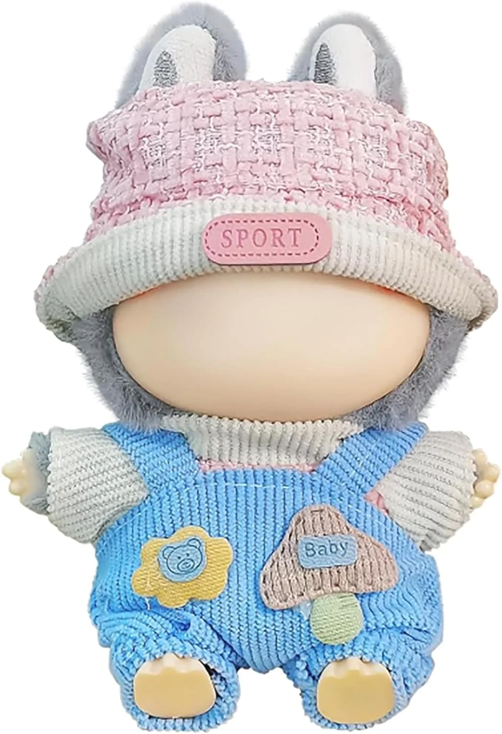 ست لباس 3 تکه برای عروسک لابوبو نسل 1/2/3، لباس بافتنی برای عروسک لابوبو، شامل کلاه صورتی، پیشبند و پیراهن صورتی (عروسک شامل نمی شود)