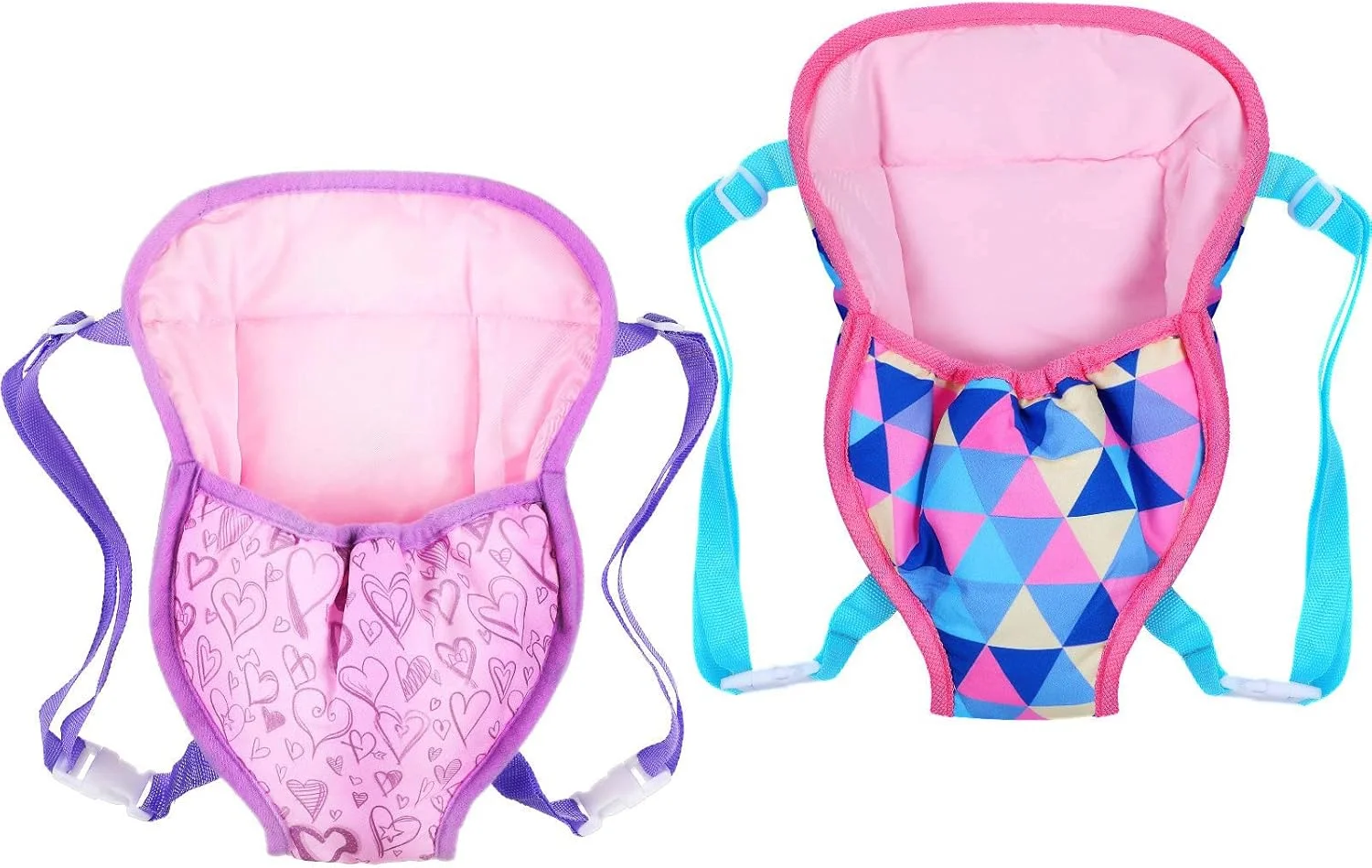 MAKINGTEC 2 عدد کوله پشتی حامل عروسک، کیف های قابل حمل عروسک، کیف های جلویی حامل عروسک با بند، لوازم جانبی عروسک مناسب برای عروسک های 14 تا 18 اینچی (طرح هندسی و قلبی)