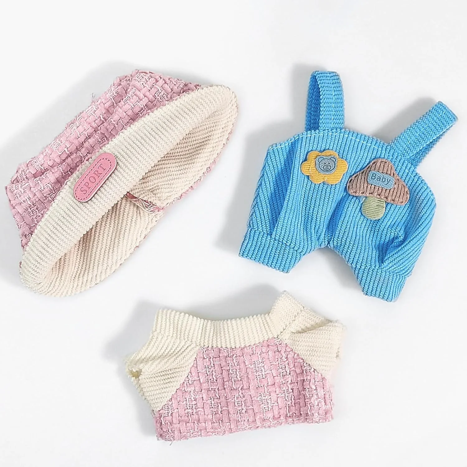 ست لباس 3 تکه برای عروسک لابوبو نسل 1/2/3، لباس بافتنی برای عروسک لابوبو، شامل کلاه صورتی، پیشبند و پیراهن صورتی (عروسک شامل نمی شود)