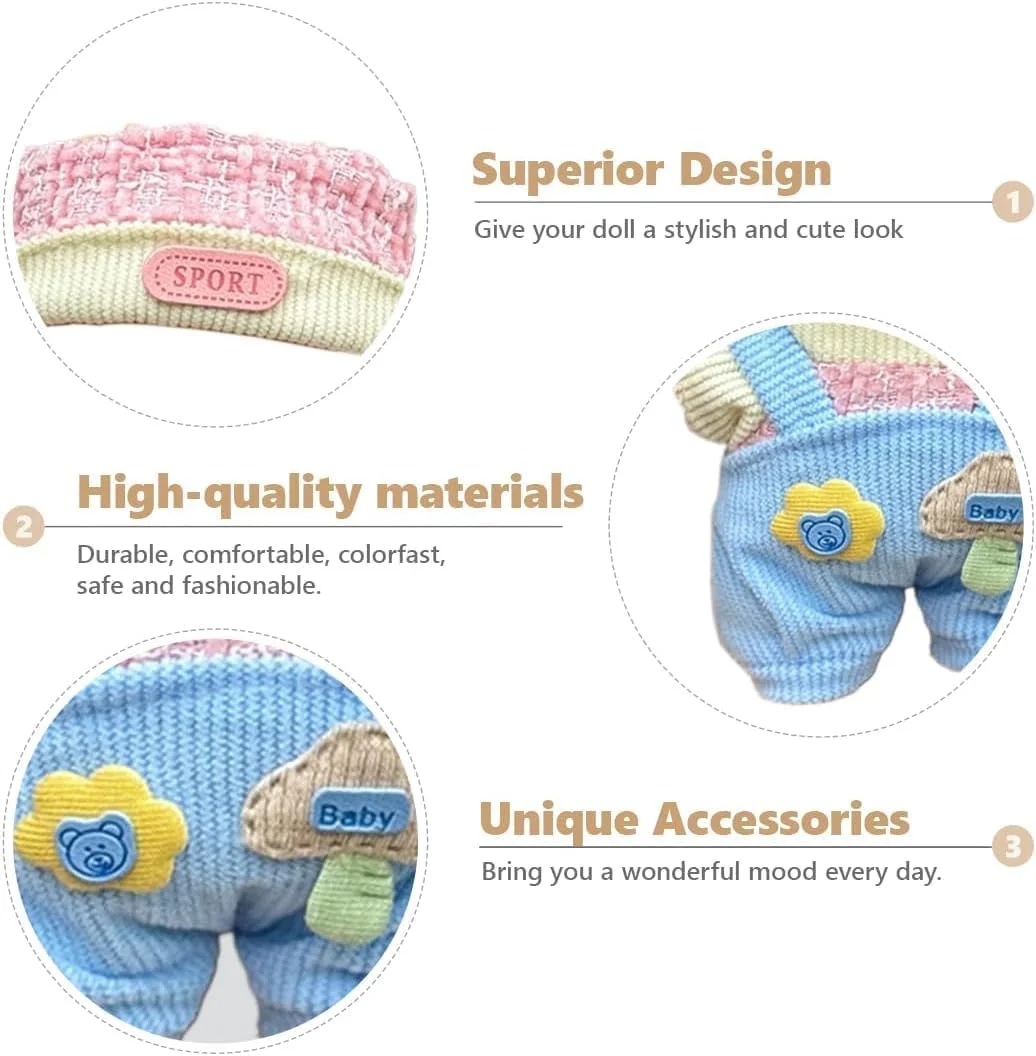 ست لباس 3 تکه برای عروسک لابوبو نسل 1/2/3، لباس بافتنی برای عروسک لابوبو، شامل کلاه صورتی، پیشبند و پیراهن صورتی (عروسک شامل نمی شود)