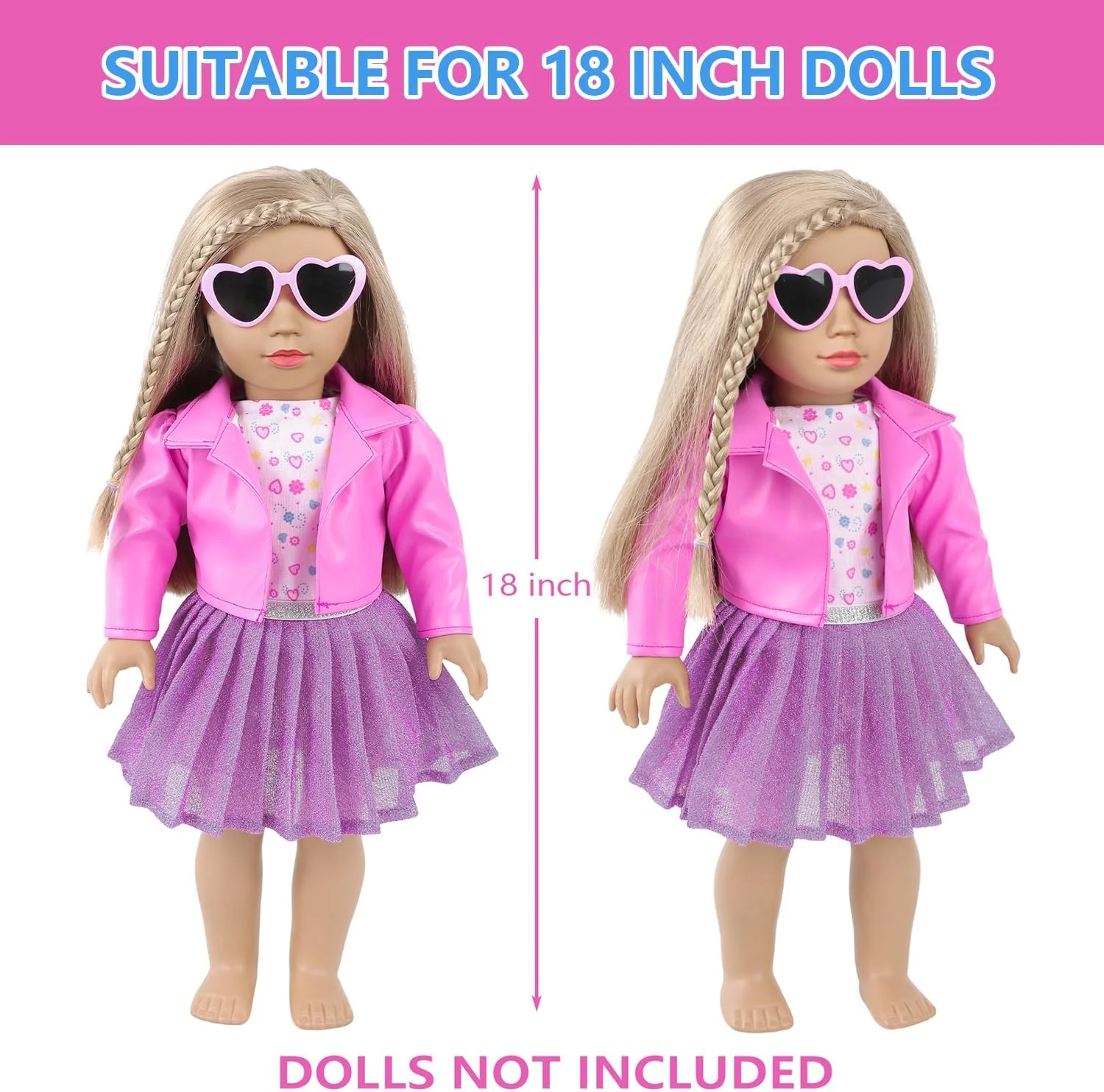 لوازم آرایش و لباس عروسک 18 اینچی آمریکایی، ست کیف دستی برای عروسک های 18 اینچی شامل کلاه بره، لباس، عینک آفتابی، تلفن، سایه چشم، رژ لب، رژگونه، دستبند، برس مژه، اسباب بازی (عروسک و کفش شامل نمی شود)