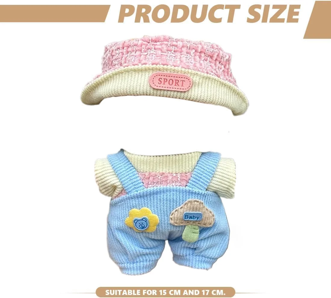 ست لباس 3 تکه برای عروسک لابوبو نسل 1/2/3، لباس بافتنی برای عروسک لابوبو، شامل کلاه صورتی، پیشبند و پیراهن صورتی (عروسک شامل نمی شود)