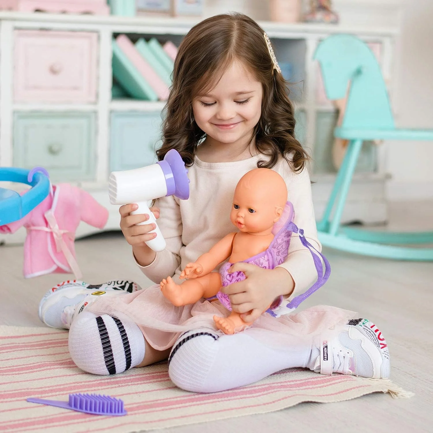 MAKINGTEC 2 عدد کوله پشتی حامل عروسک، کیف های قابل حمل عروسک، کیف های جلویی حامل عروسک با بند، لوازم جانبی عروسک مناسب برای عروسک های 14 تا 18 اینچی (طرح هندسی و قلبی)