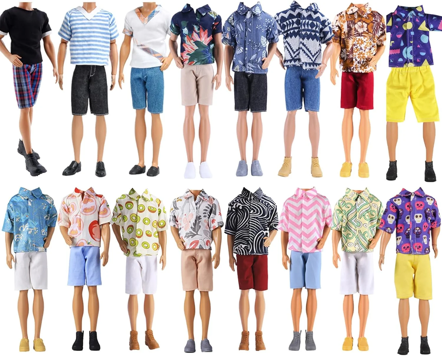 E-TING 3 ست لباس غیر رسمی تی شرت، ژاکت، شلوار با 3 جفت کفش برای عروسک پسرانه 12 اینچی