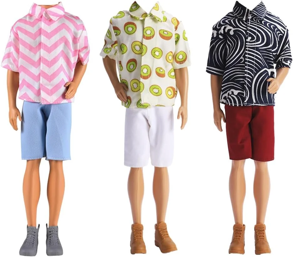 E-TING 3 ست لباس غیر رسمی تی شرت، ژاکت، شلوار با 3 جفت کفش برای عروسک پسرانه 12 اینچی